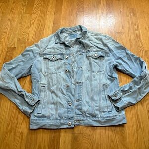 Jean Denim Jacket Y2K Wolf Patch Light Blue WashGrunge Punk Classic Basic Sz M/L